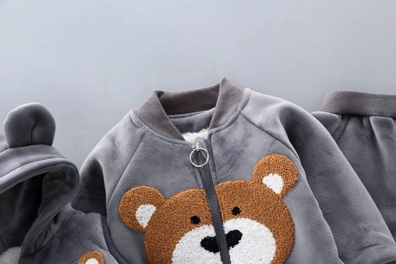 Conjunto infantil de 3 piezas con bordado de osito cálido para invierno
