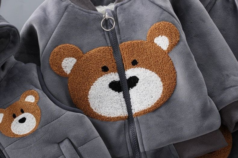 Conjunto infantil de 3 piezas con bordado de osito cálido para invierno