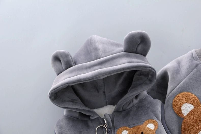 Conjunto infantil de 3 piezas con bordado de osito cálido para invierno