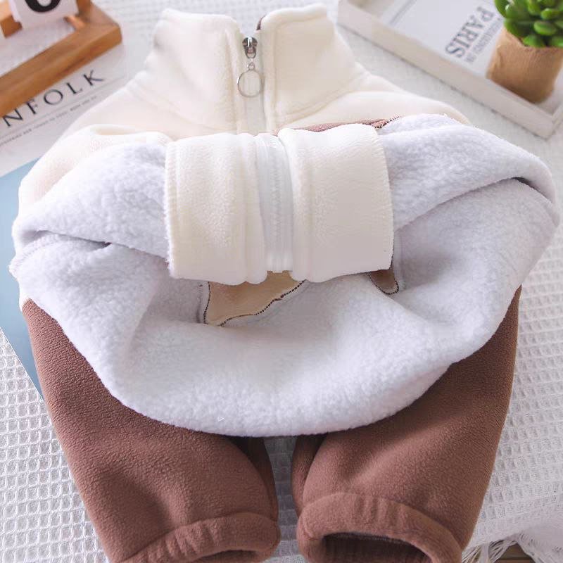 Conjunto de 2 piezas con bordado de osito, cálido de invierno para niños