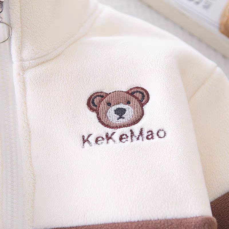 Conjunto de 2 piezas con bordado de osito, cálido de invierno para niños