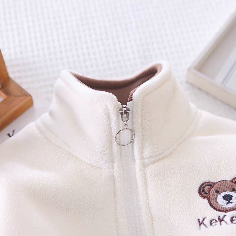 Conjunto de 2 piezas con bordado de osito, cálido de invierno para niños