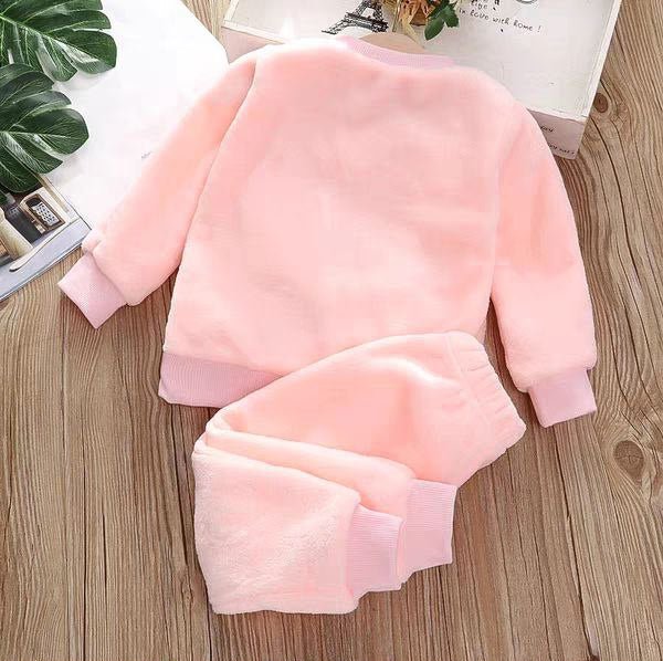 Pijama de 2 piezas con bordado de dibujos animados, cálido para invierno