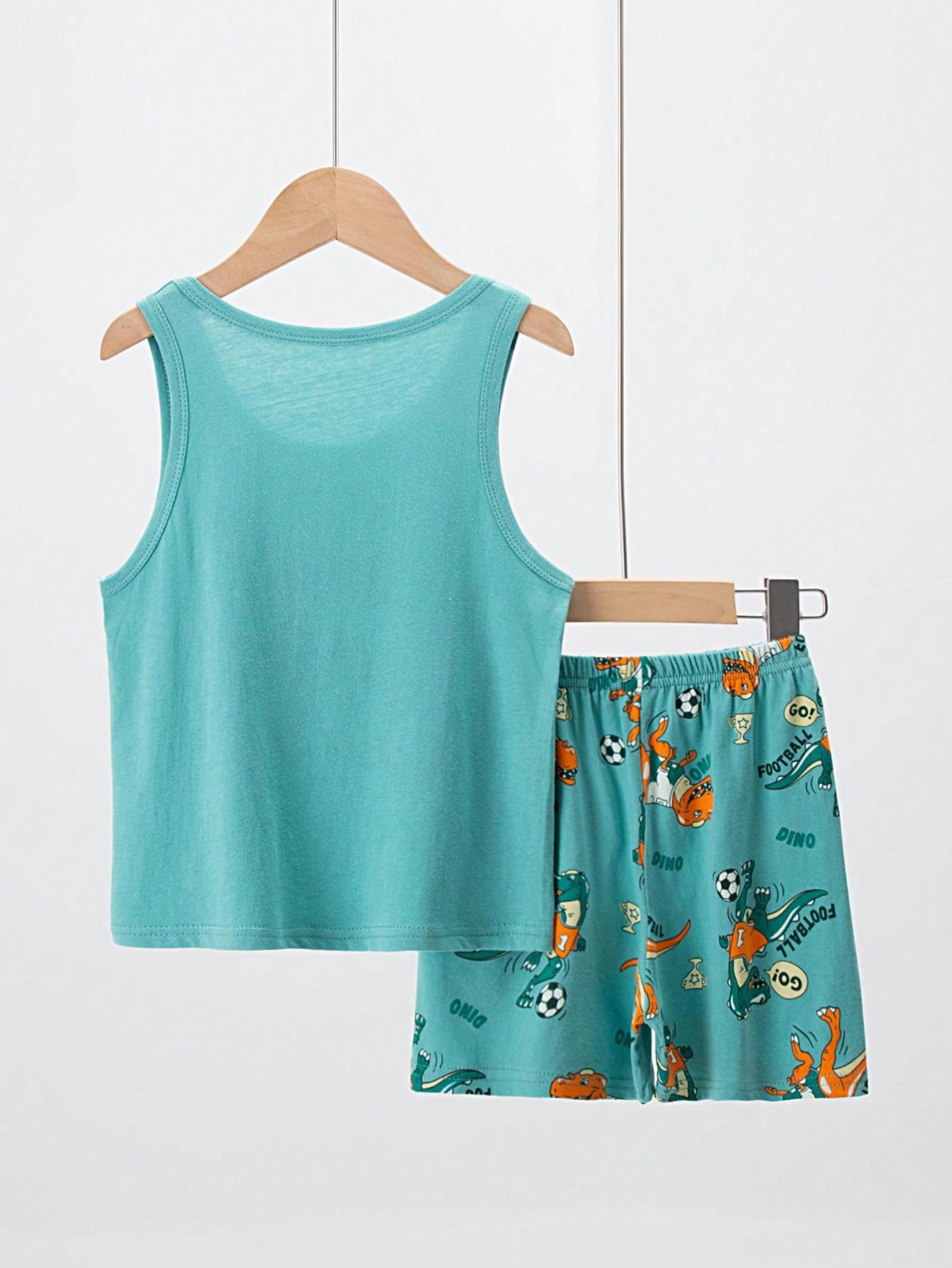 Conjunto de verano de dos piezas para niños, sin mangas, con estampado de dinosaurio