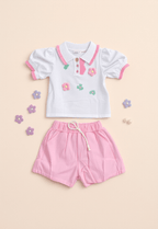 طقم من قطعتين بتصميم مزين بالورود وخرز لؤلؤي صيفي للبنات